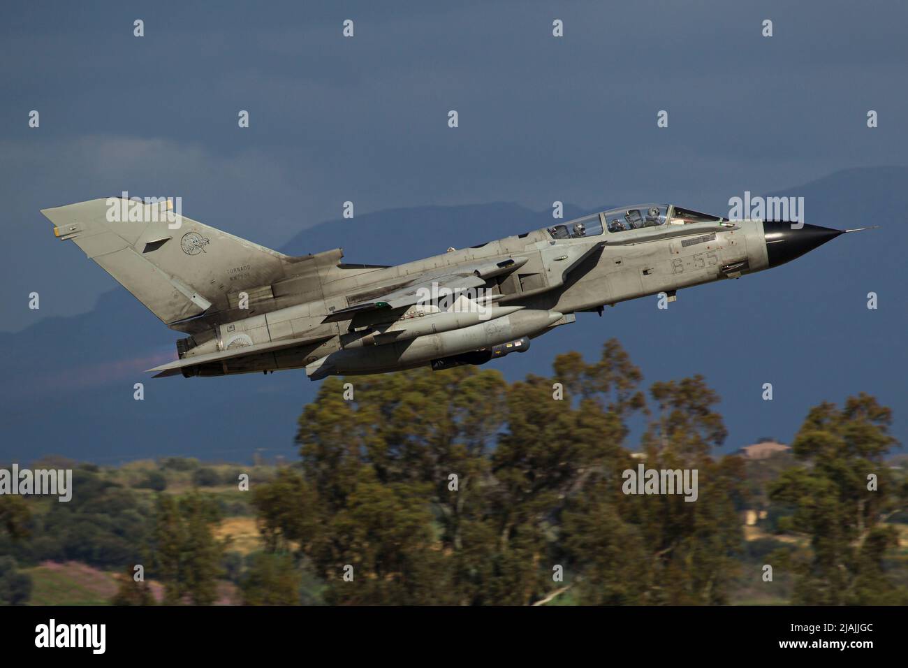 An Italian Air Force Tornado fighter-bomber takes off for a training flight. Stock Photo