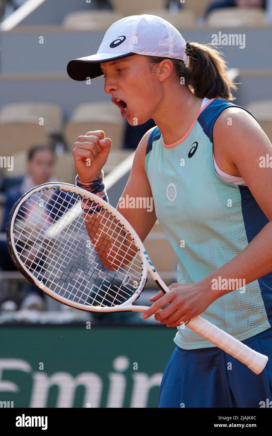 Paris, France. 30th May, 2022. Iga Swiatek celebrates a score during