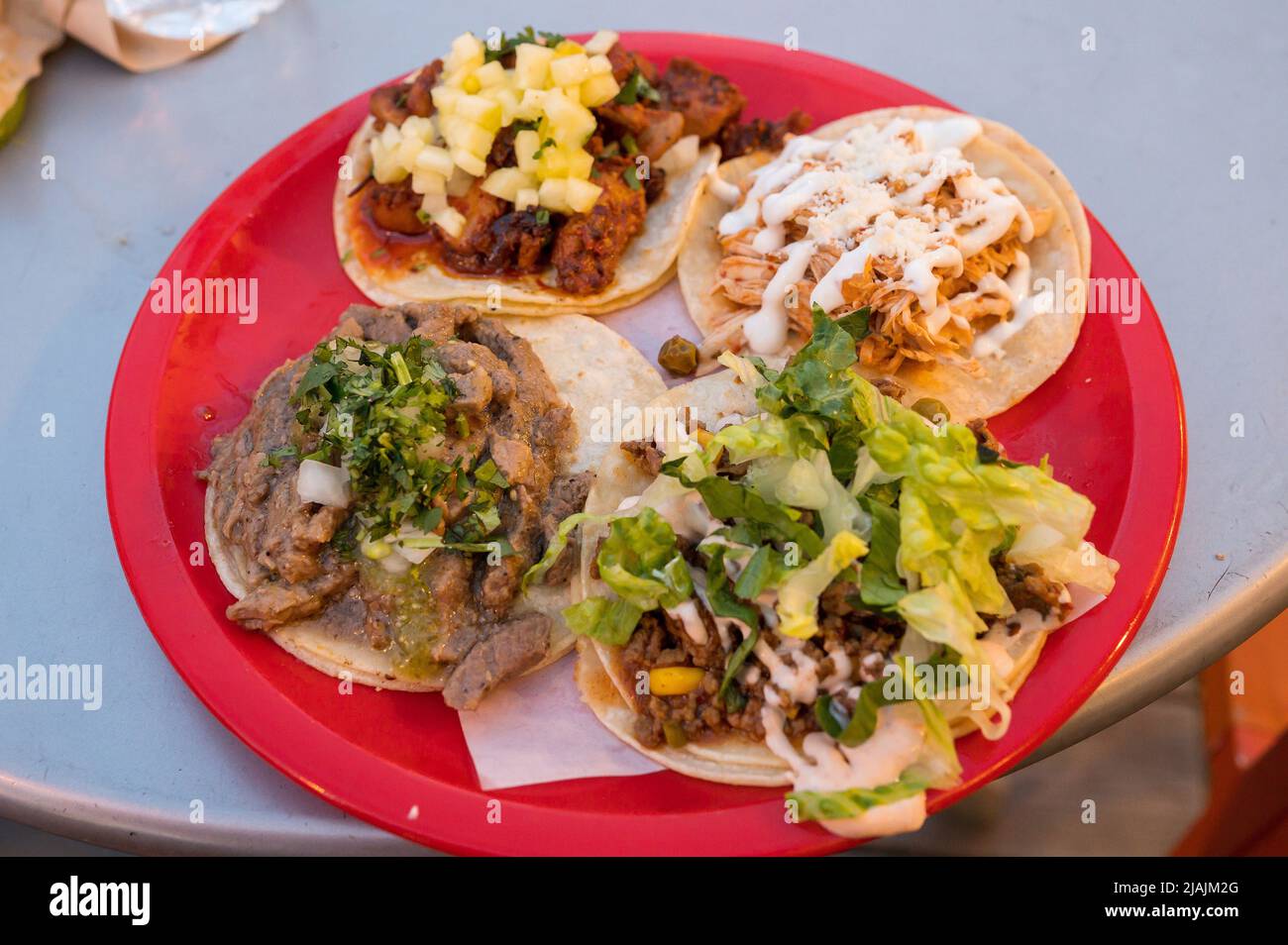 Mexican tacos served at an onstreet outdoor dining area in VancouverÕs