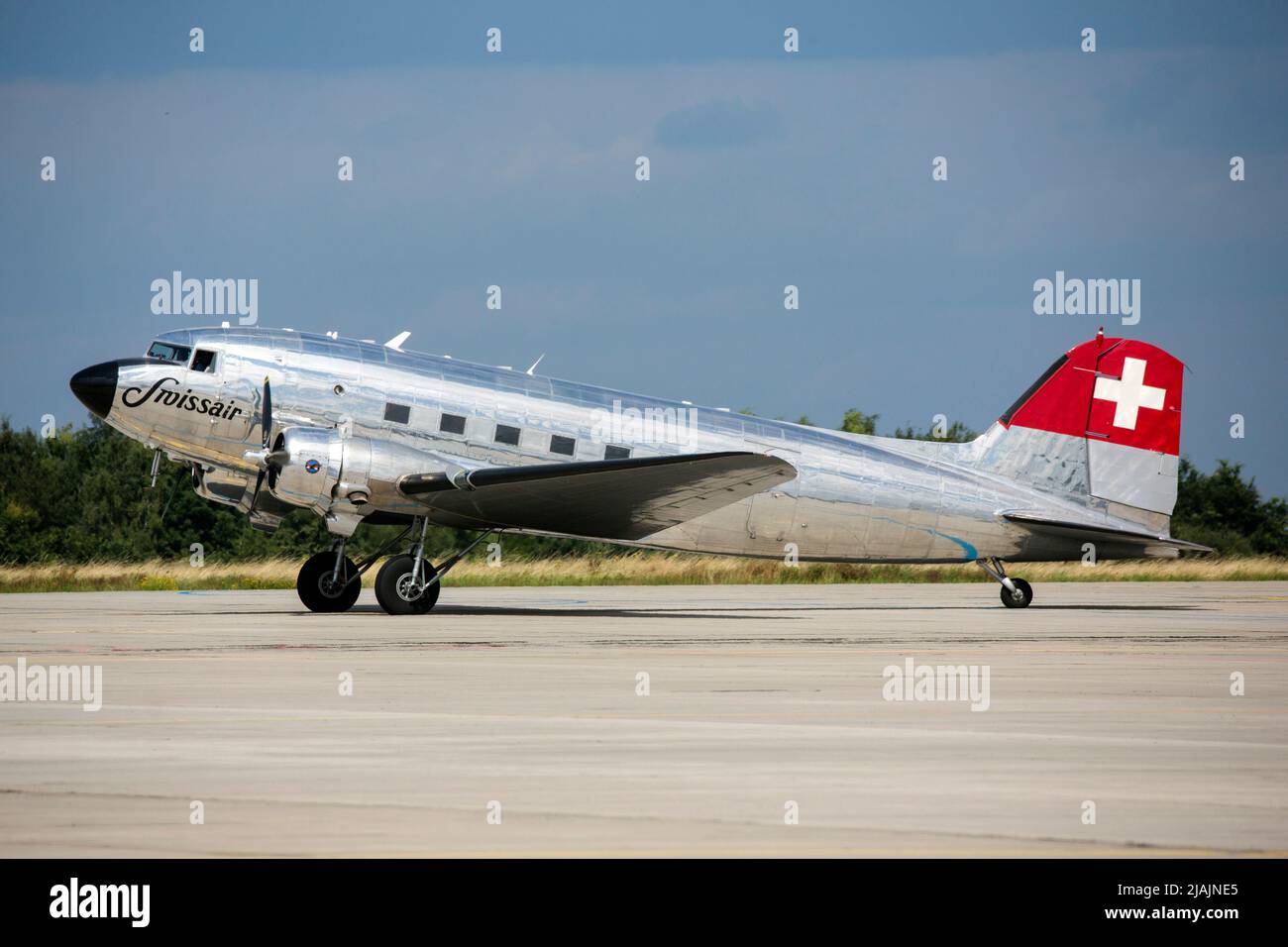 DC-3 in Swissair colors, Dresden, Germany. Stock Photo