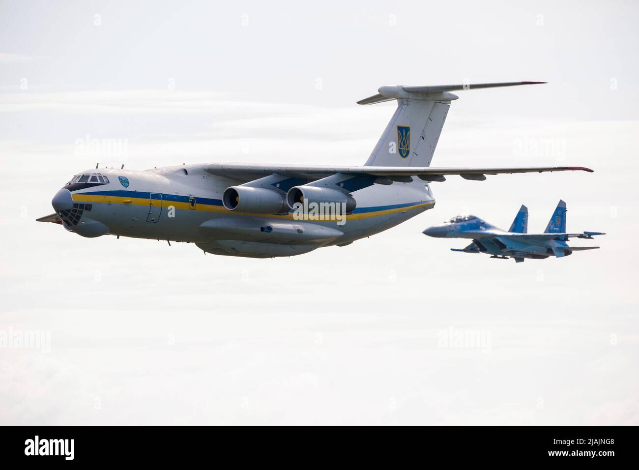 Ukrainian Air Force Su-27 Flanker Jet And Il-76 Transport Aircraft In  Flight Stock Photo - Alamy