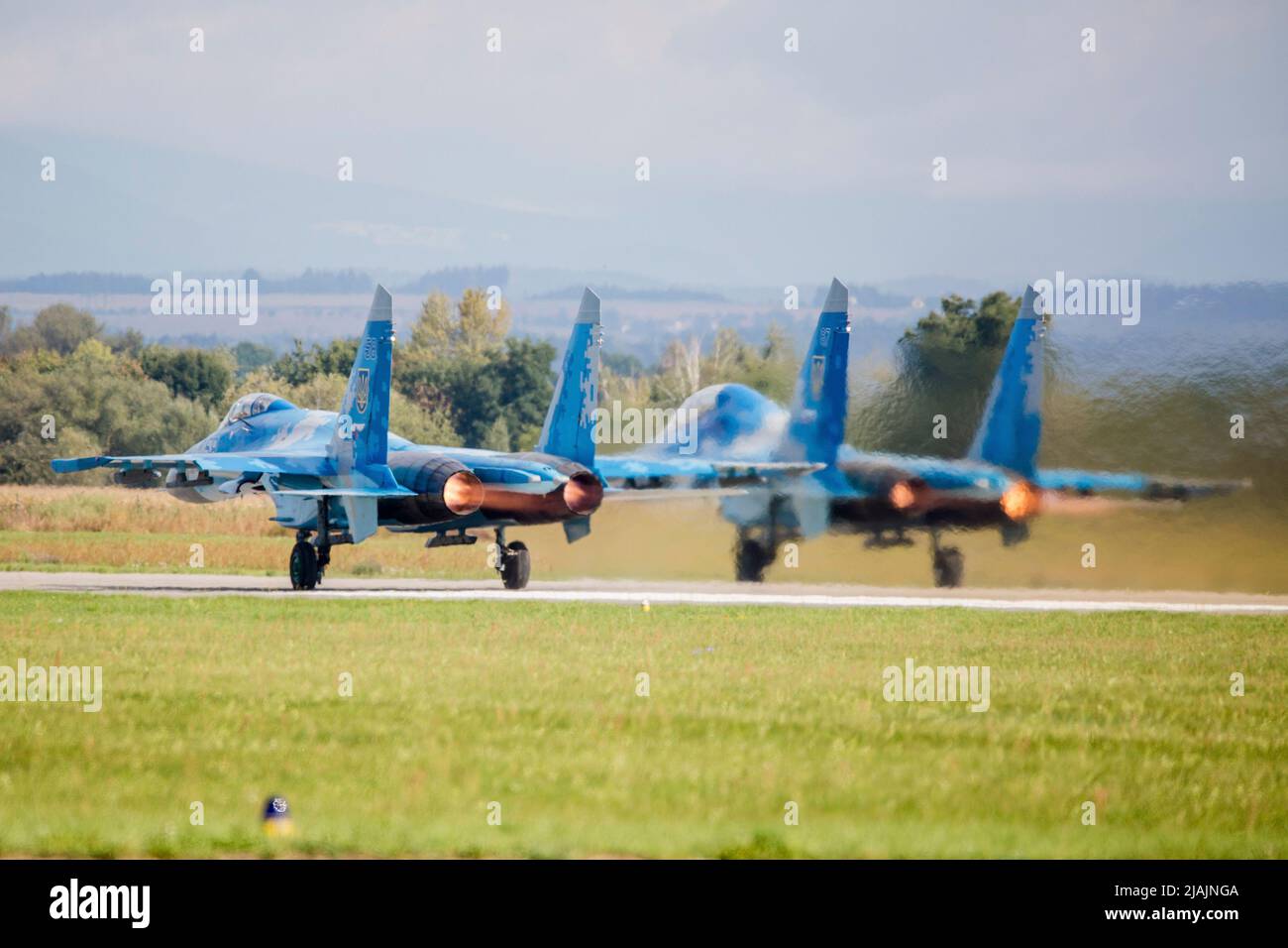 Ukrainian Air Force Su-27 Flanker jets, Hradec Kralove, Czech Republic. Stock Photo