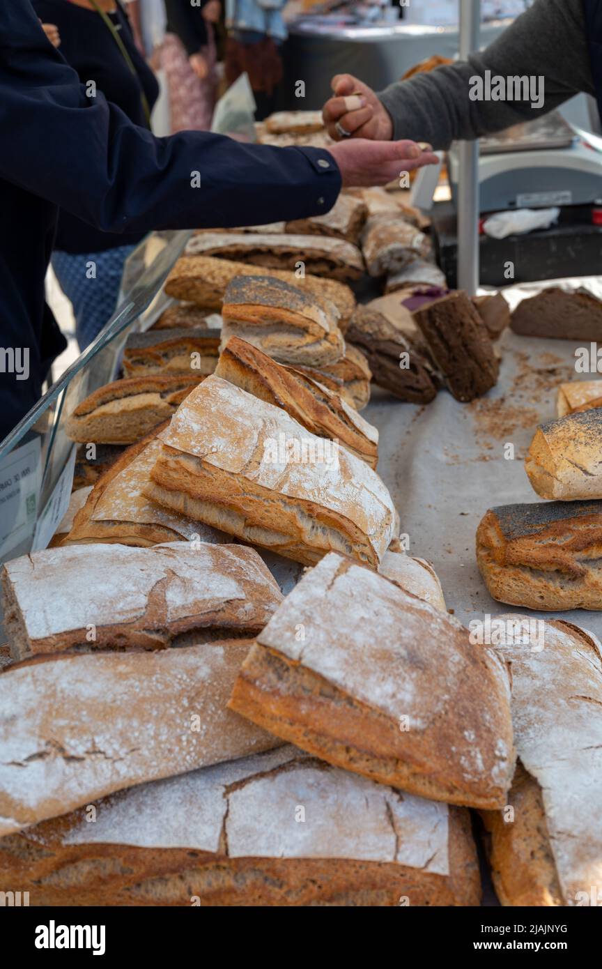 Sour dough bio bread made with natural yeast starter and baked in wood ...