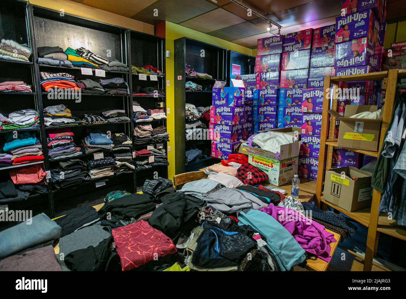 May 10, 2022, Montreal, Quebec, Canada Donations pile up in the Ukrainian Reception Refugee