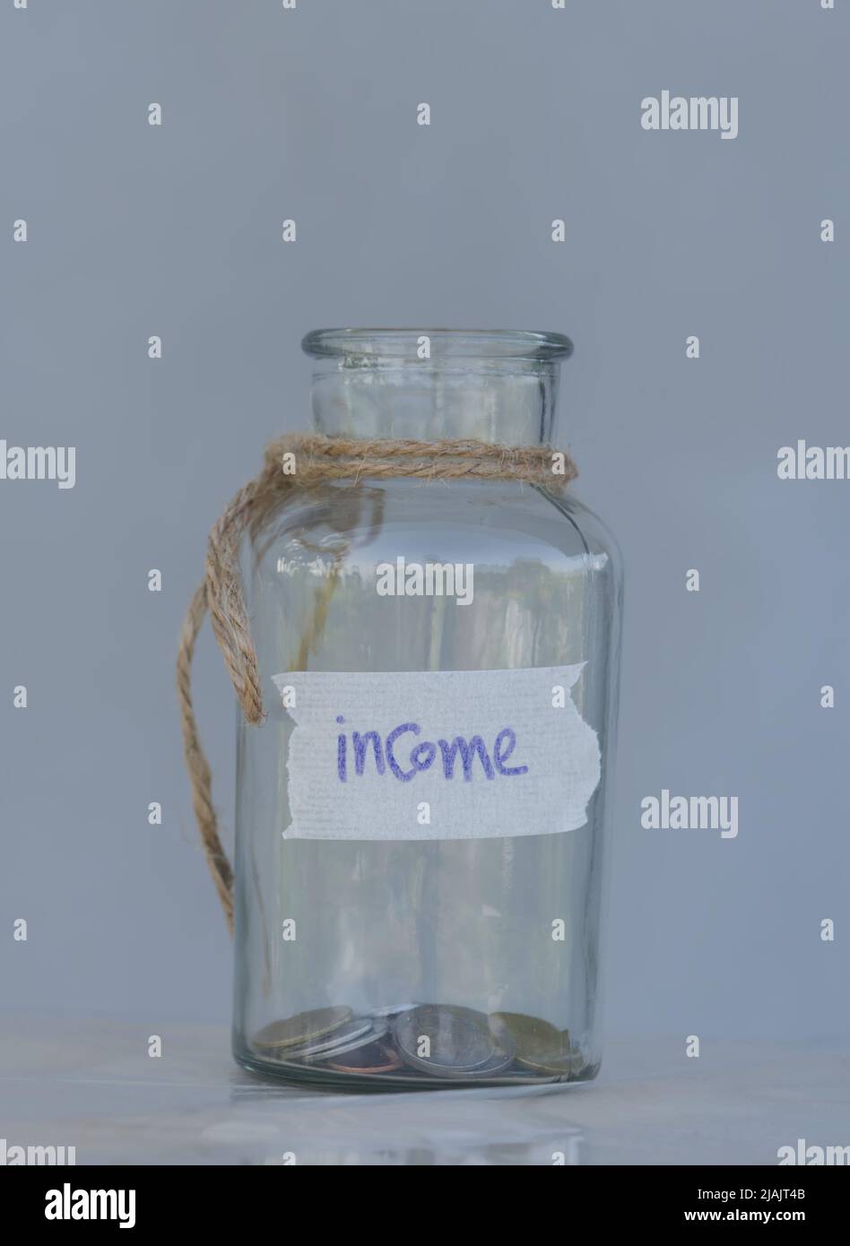 Glass jar with coins on a white background separated into concepts