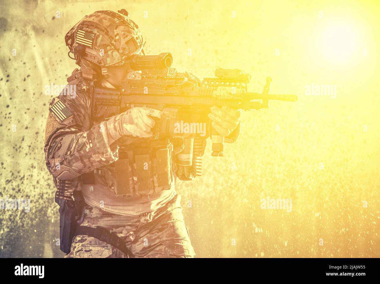 U.S. Marine firing light machine gun. Stock Photo
