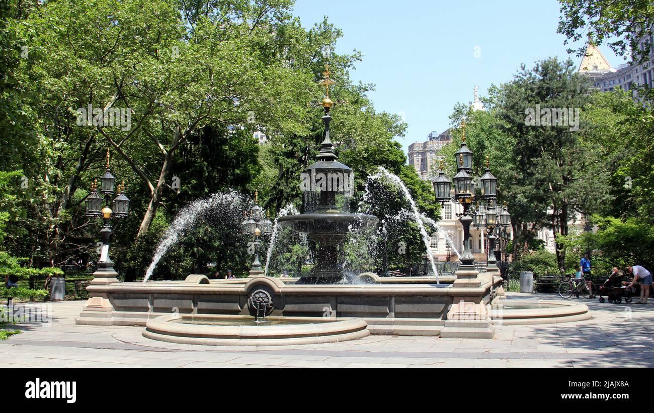 City Hall Park, Jacob Wrey Mould Fountain, opened in 1871, New York, NY, USA Stock Photo