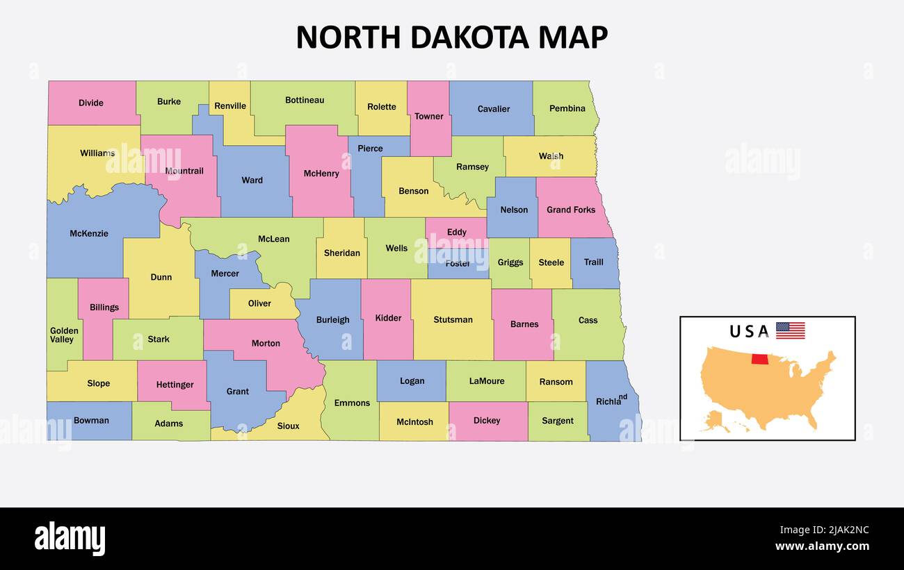 North Dakota Map. District map of North Dakota in District map of North