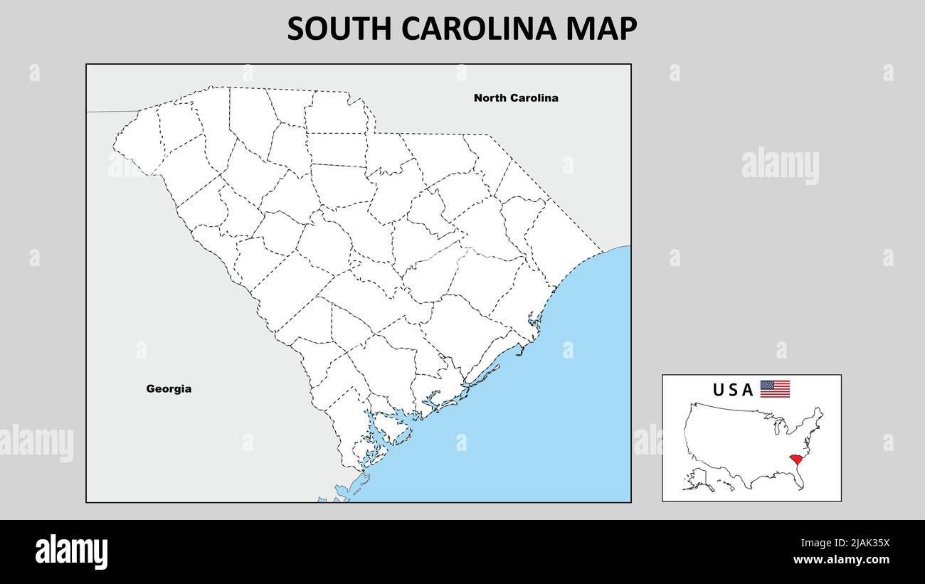 South Carolina Map. Political map of South Carolina with boundaries in Outline. Stock Vector