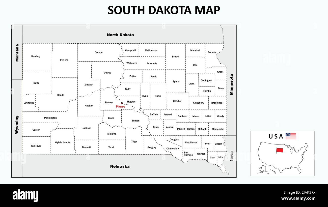 South Dakota Map. Political map of South Dakota with boundaries in
