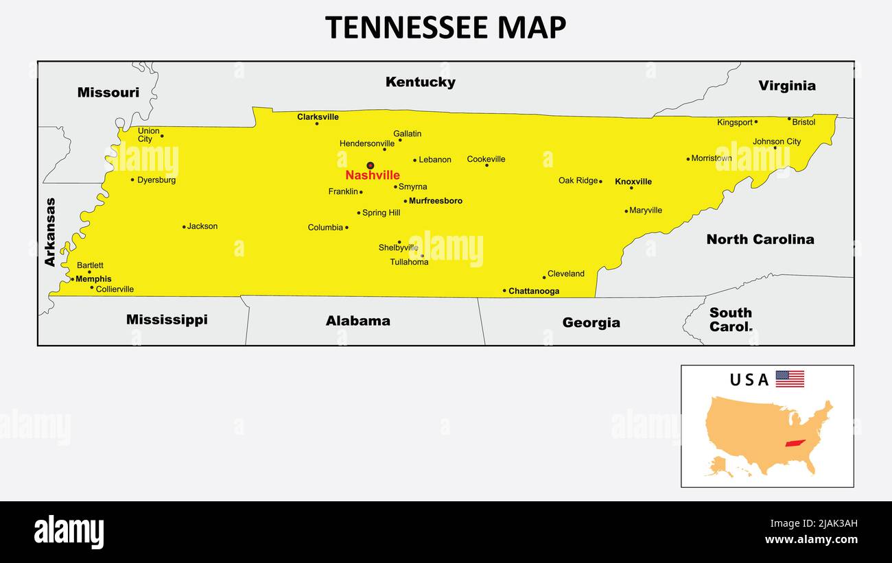 Tennessee Map. State and district map of Tennessee. Political map of Tennessee with the major