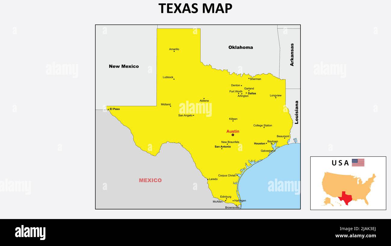 Texas Map. State and district map of Texas. Political map of Texas with the major district Stock Vector