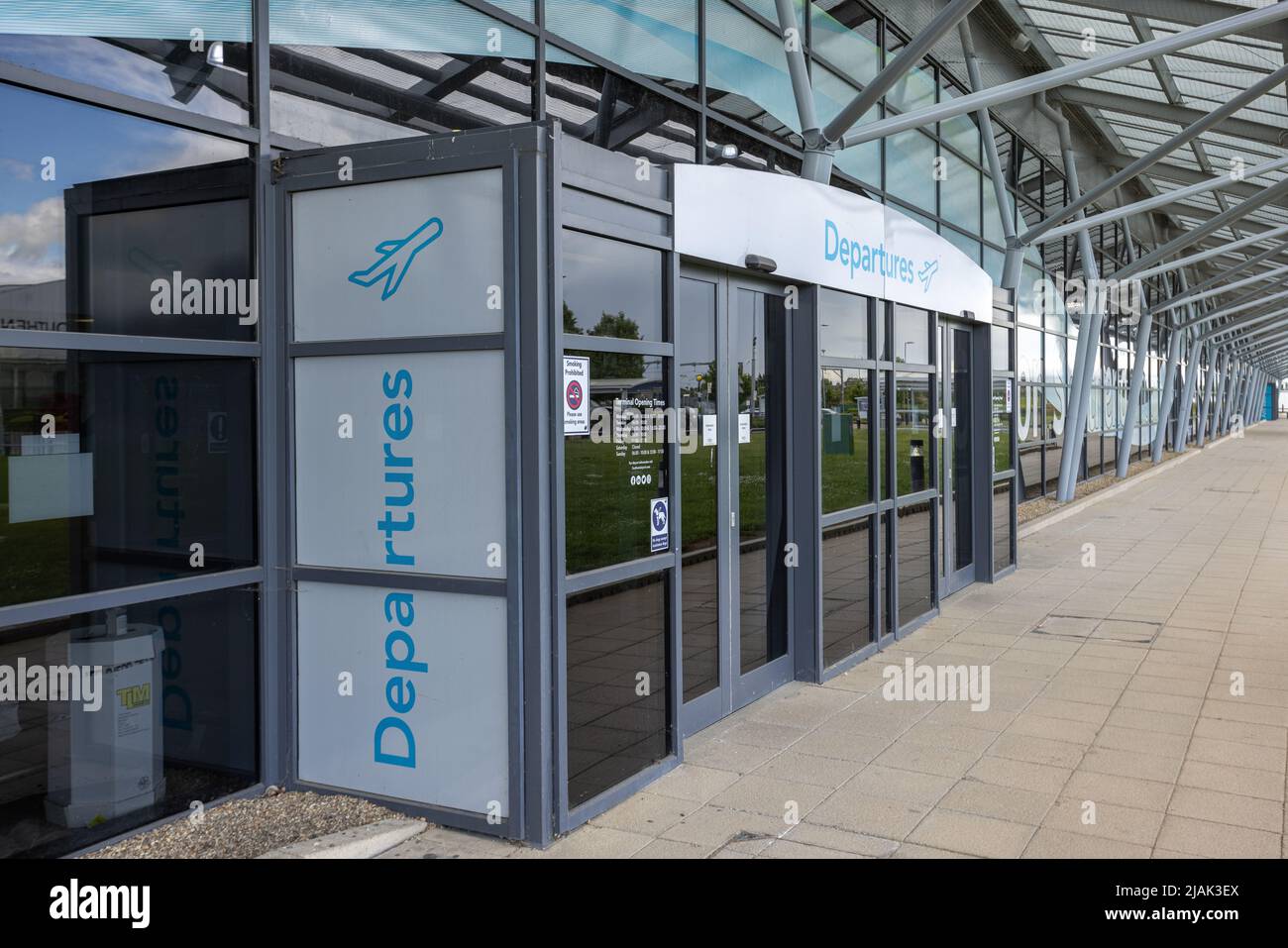Departures door at London Southend Airport (SEN) terminal in the United Kingdom Stock Photo