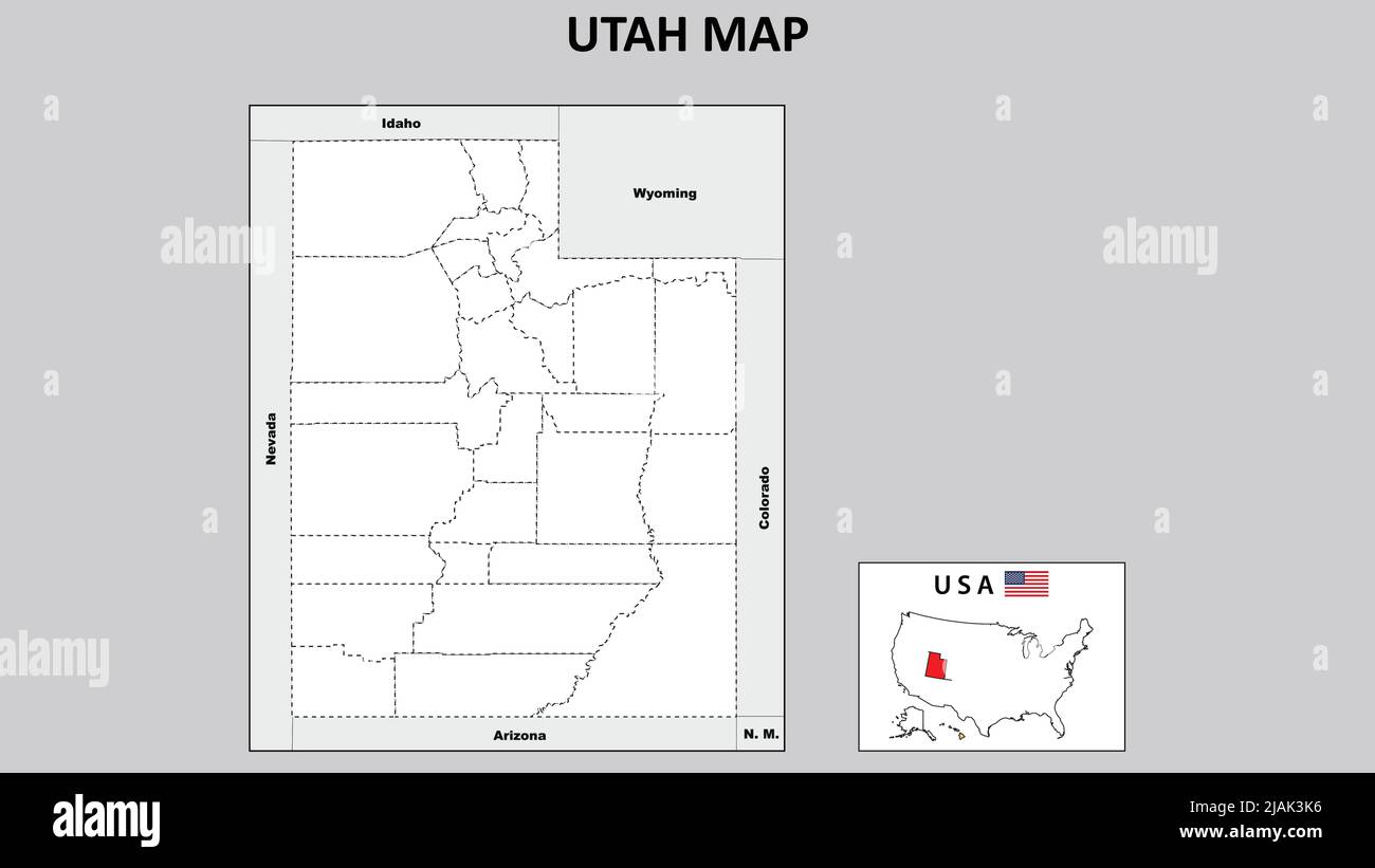 Utah Map. District map of Utah in District map of Utah. color with capital. Stock Vector