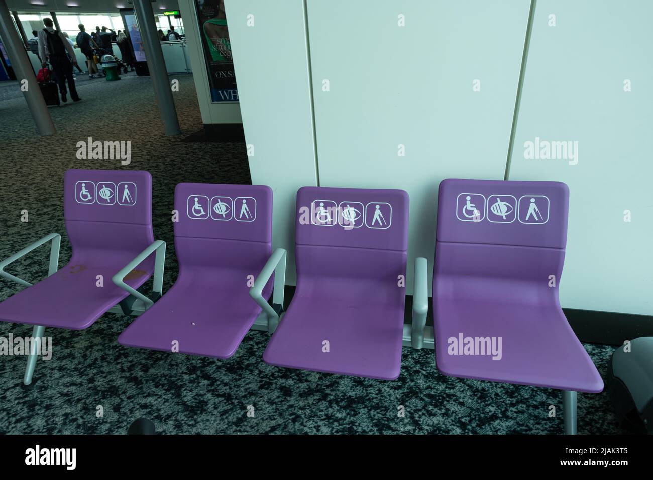 Empty disabled seats at London Stansted airport at the waiting area