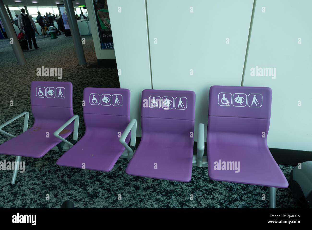 Empty disabled seats at London Stansted airport at the waiting area before boarding Stock Photo