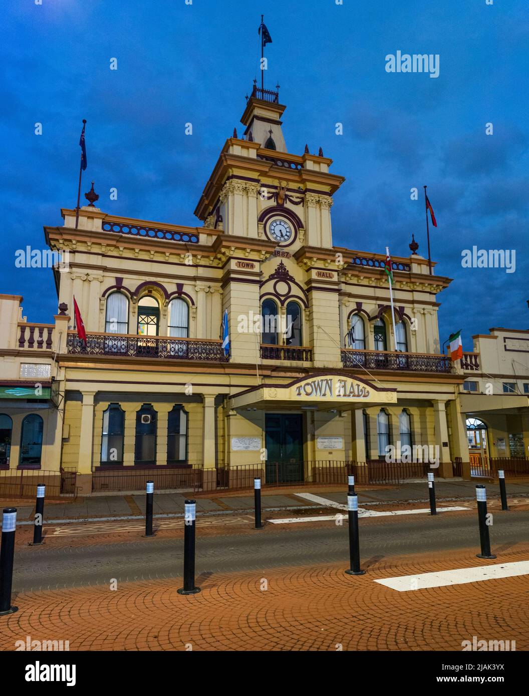 Front facade of the historic town hall in Glen Innes, New England, new