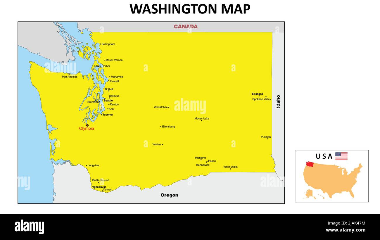 Map of Washington With Counties and Capital