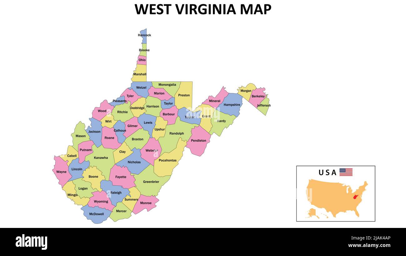 West Virginia Map. State and district map of West Virginia. Political map of West Virginia with