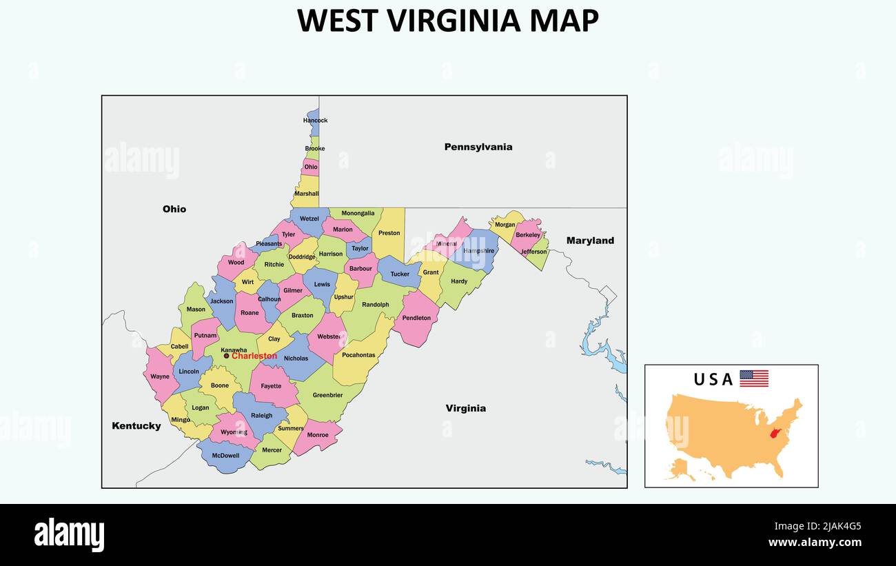 West Virginia Map. State and district map of West Virginia. Political map of West Virginia with