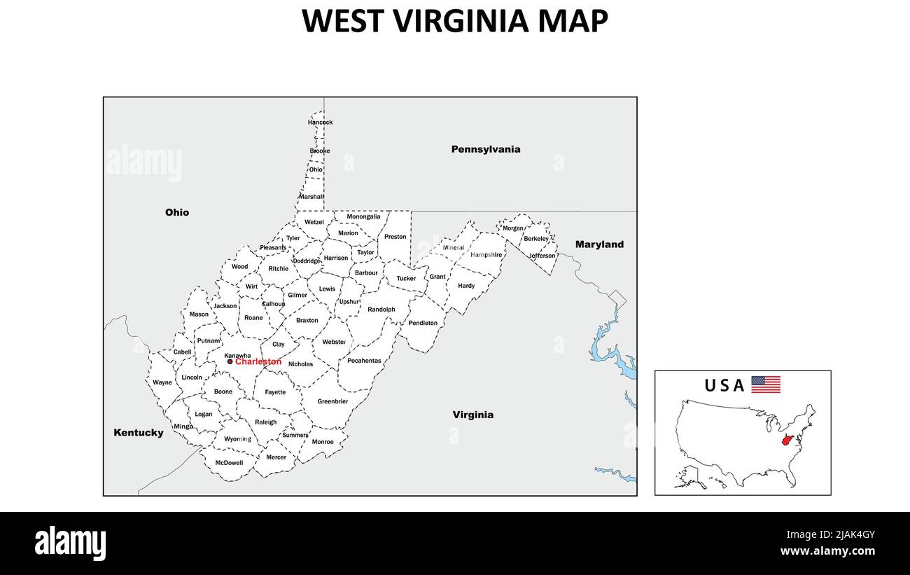 West Virginia Map. State and district map of West Virginia. Political map of West Virginia with