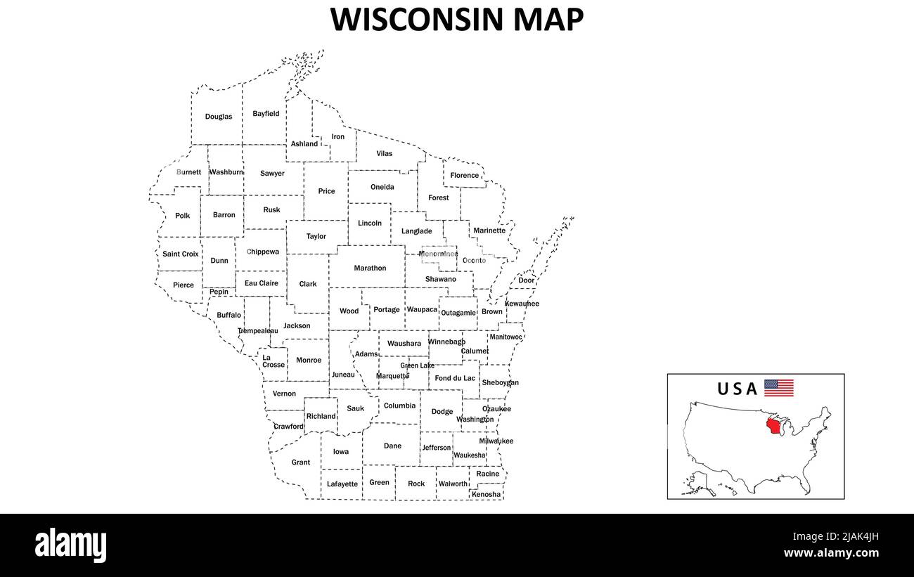 Wisconsin Map. State and district map of Wisconsin. Political map of