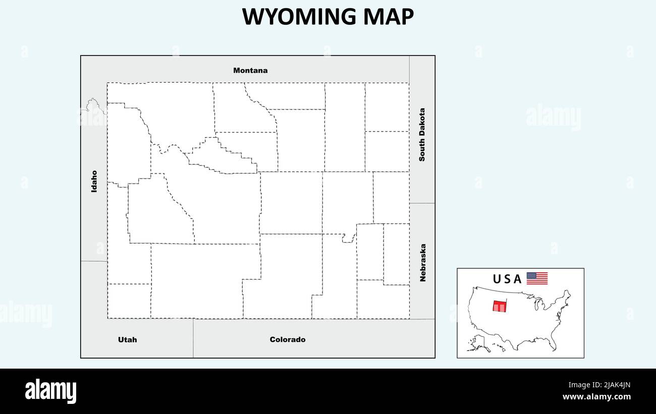 Wyoming Map. Political map of Wyoming with boundaries in Outline. Stock Vector