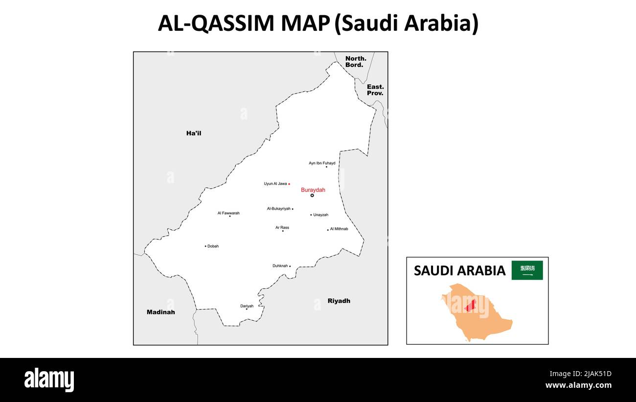 AlQassim map. Political map of AlQassim. AlQassim Map of Saudi Arabia with white color Stock