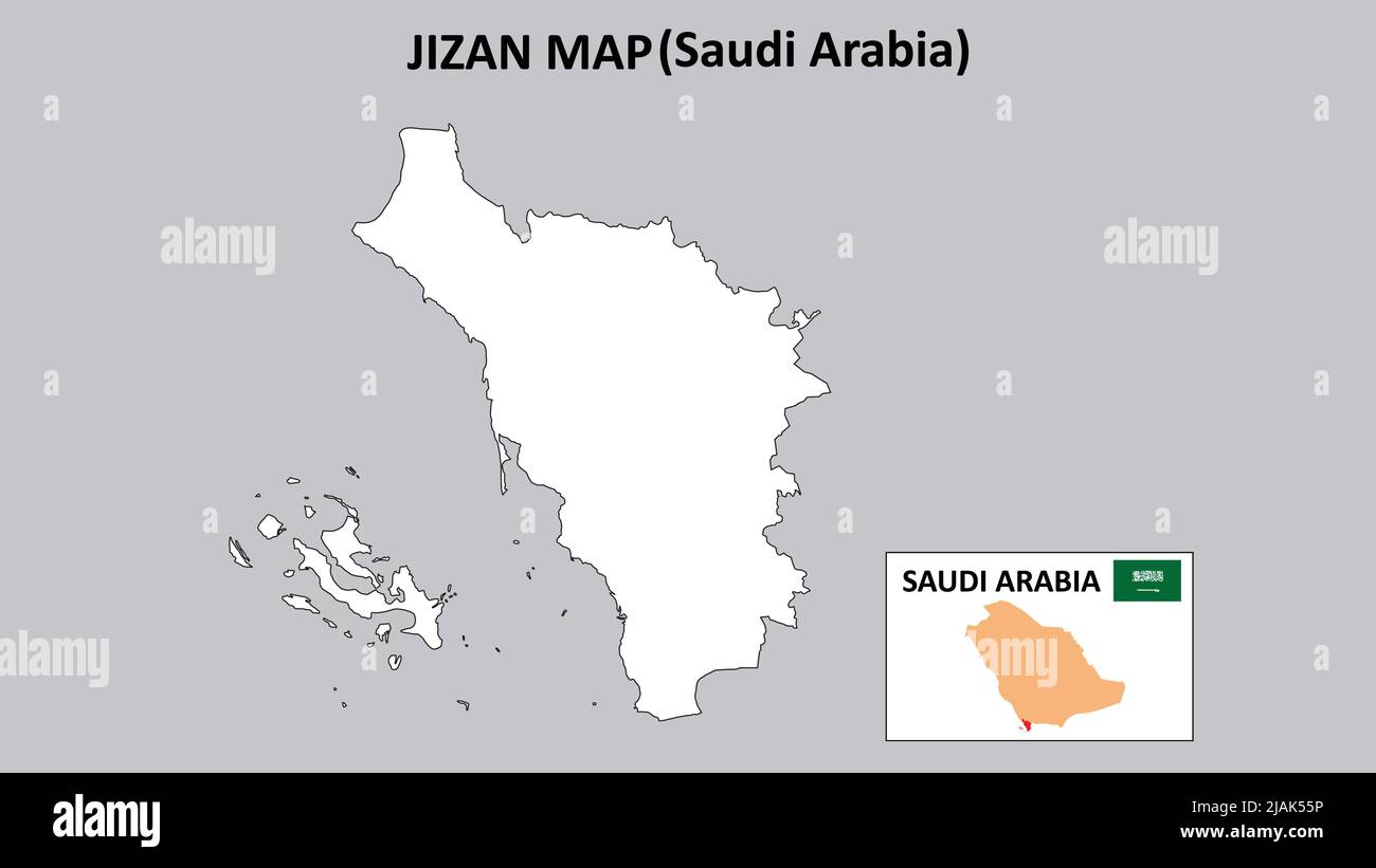 Jizan Map.Jizan Map Saudi Arabia with white background and line map. Stock Vector