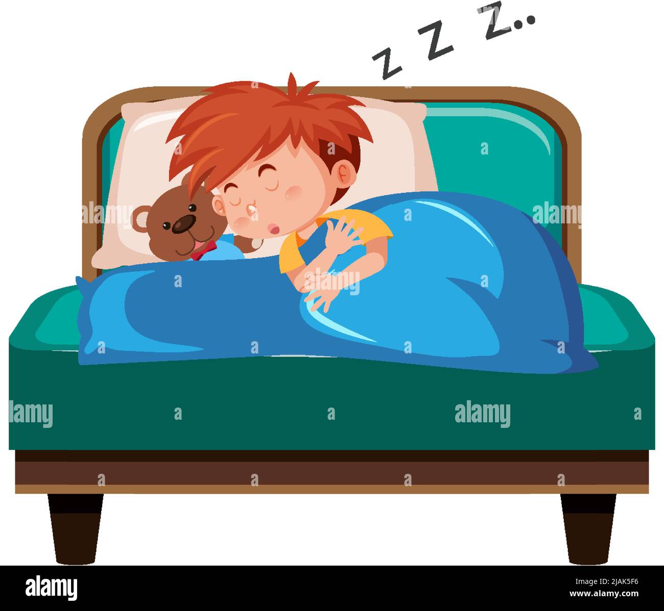 Little boy sleeping on bed illustration Stock Vector Image & Art - Alamy
