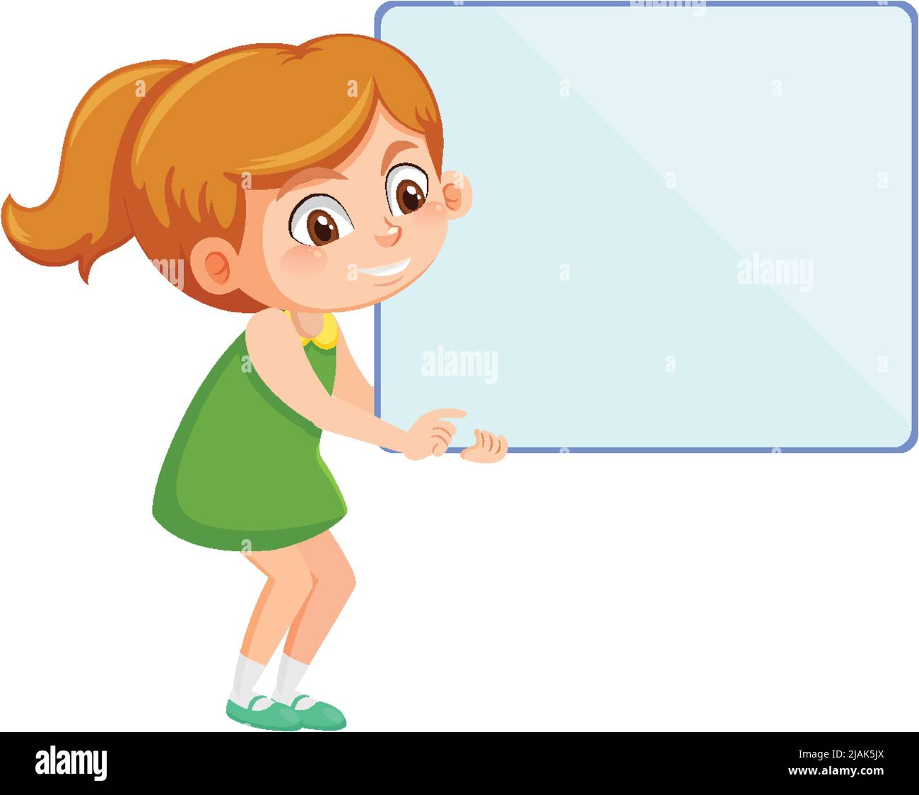 Cute girl holding blank board in cartoon style illustration Stock ...
