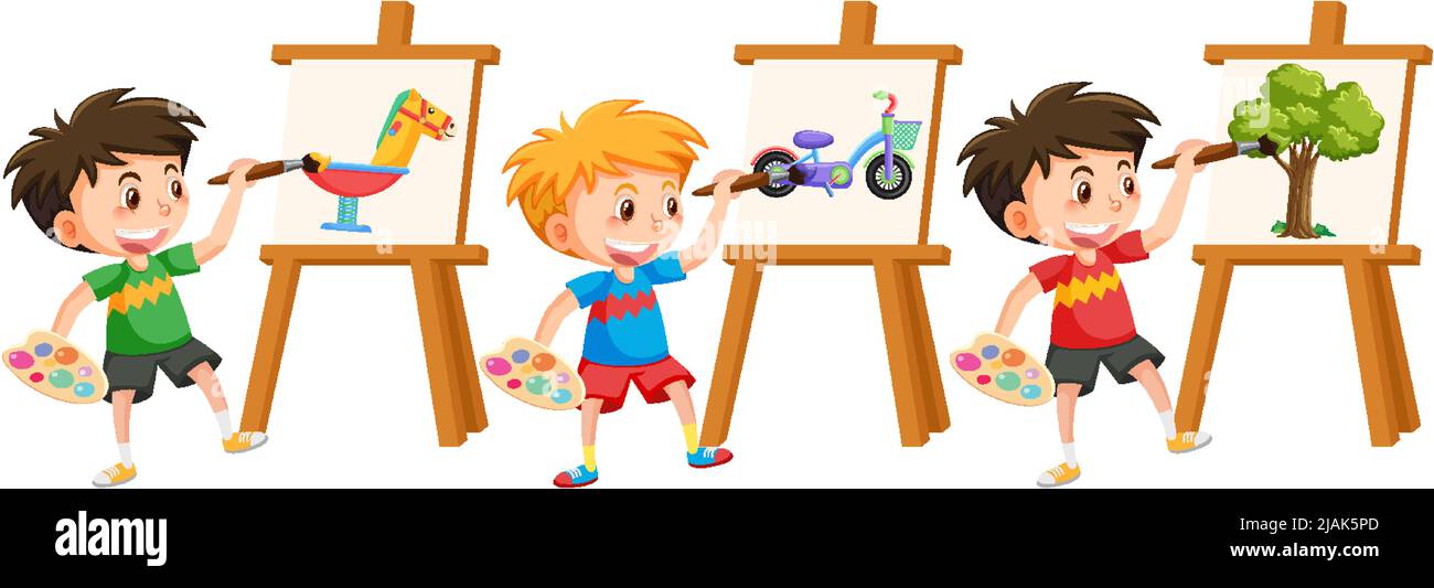 Cute boy painting on canvas illustration Stock Vector Image & Art - Alamy