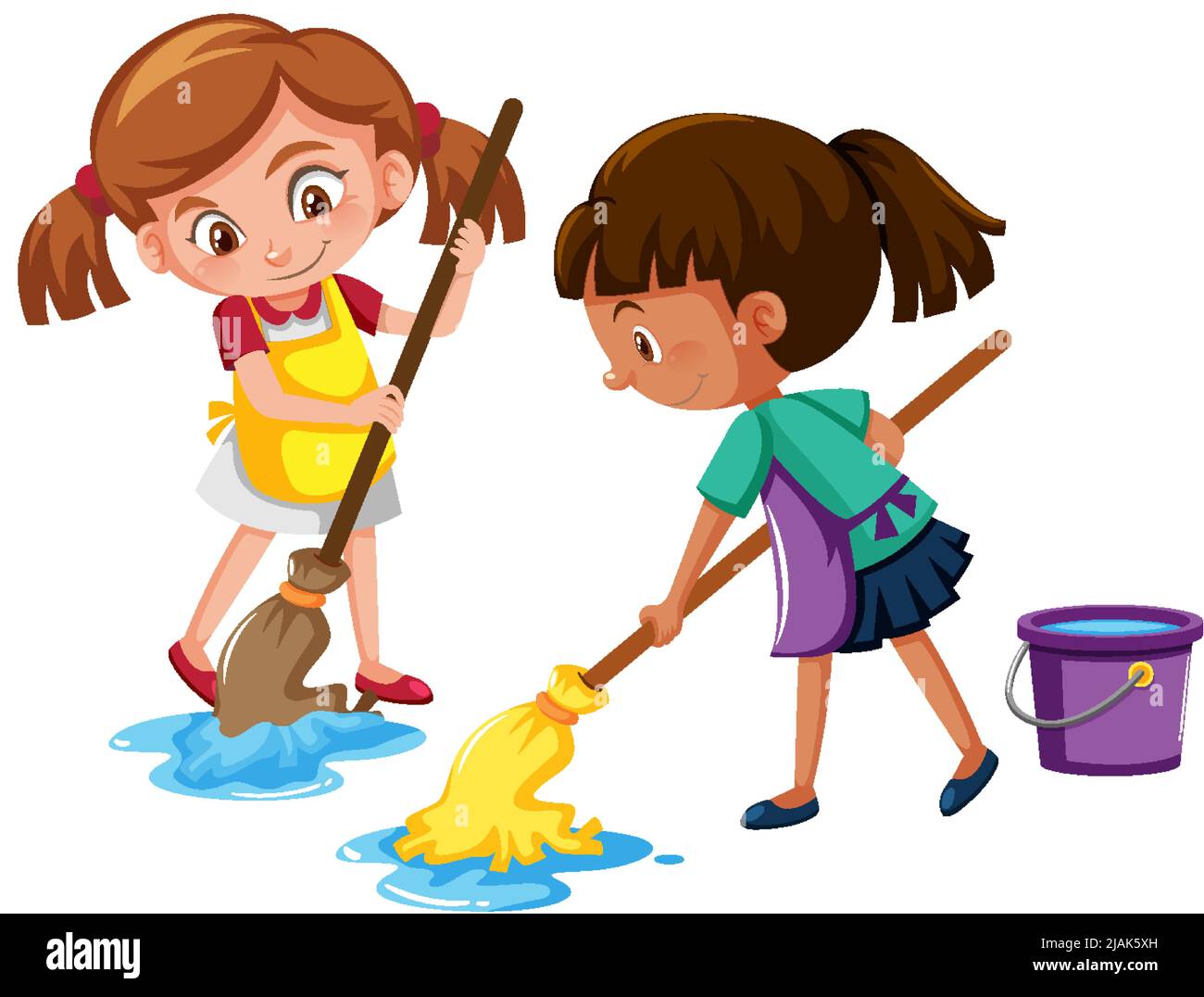 Girl mopping the floor on white background illustration Stock Vector