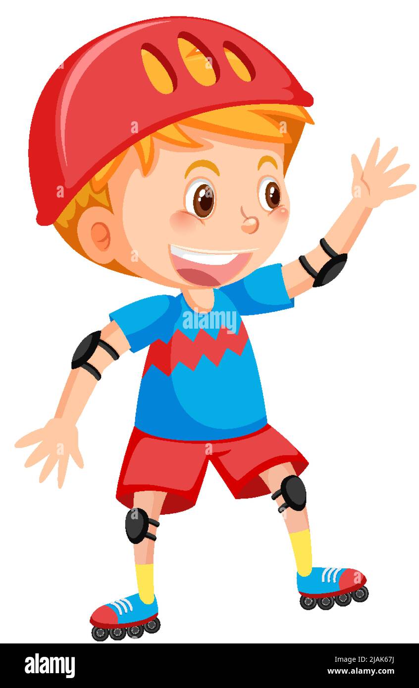 Cute boy on inline skates illustration Stock Vector Image & Art Alamy