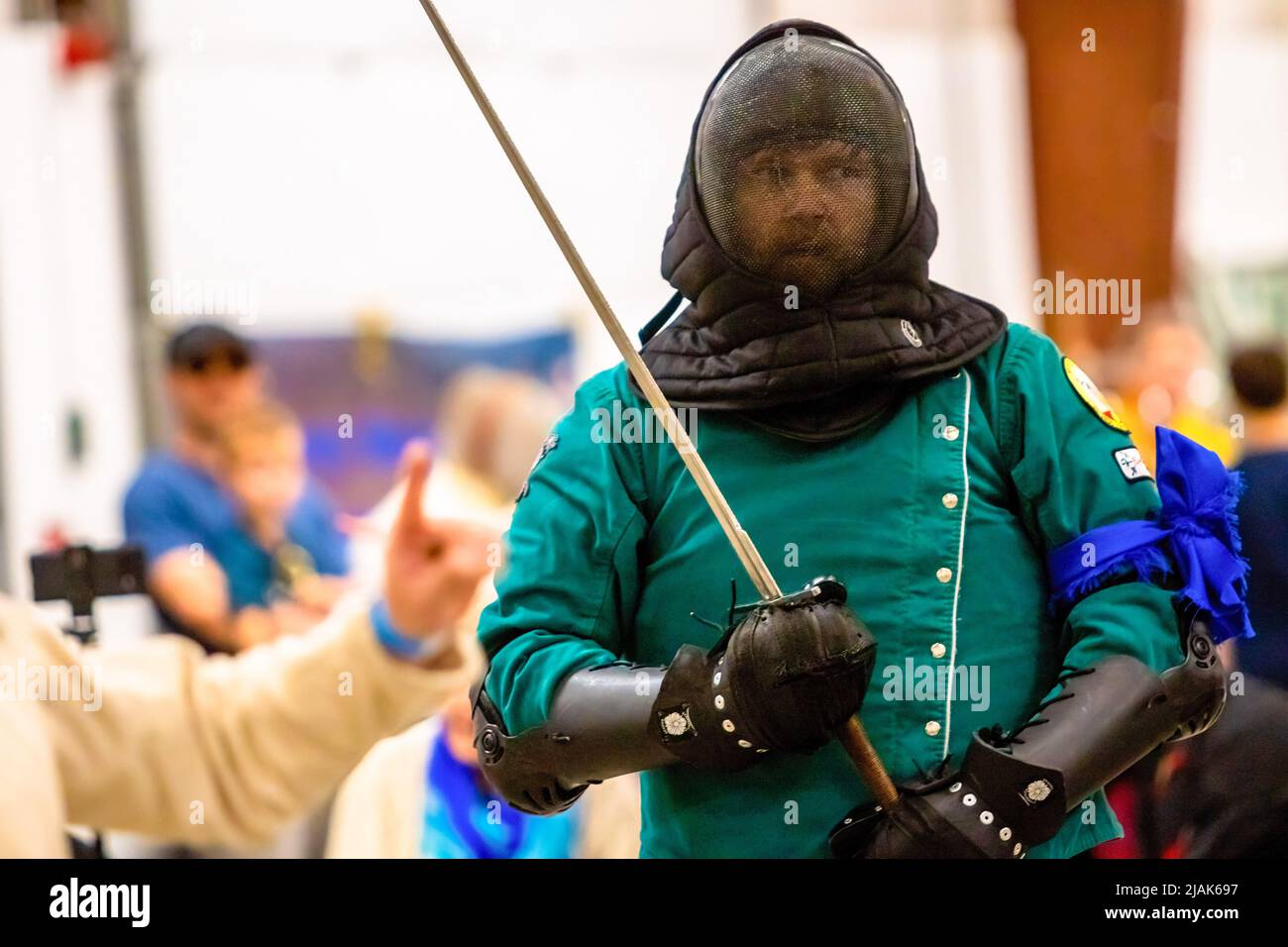Carson, United States. 29th May, 2022. A fighter waits for the match to  begin. Fuji park was home on Sunday of the Battle Born Blades Tournament.  The tournament is a HEMA Historical