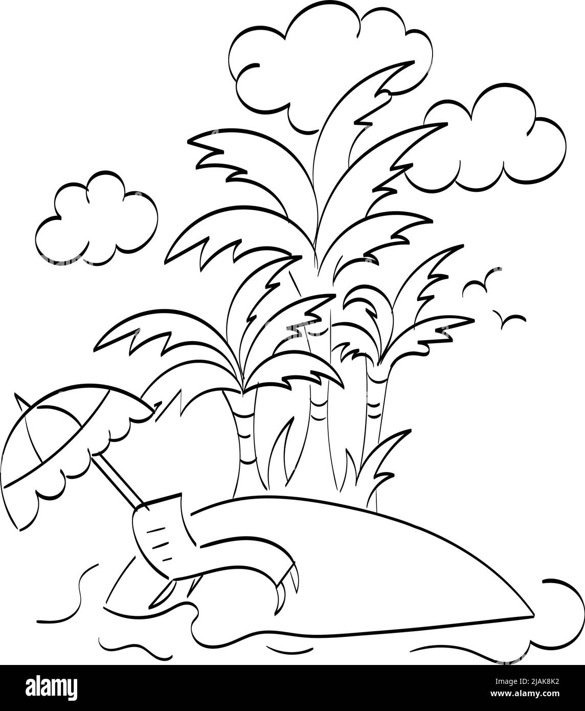 Summer Beach Coloring Page. Palm Tree Line Drawing. Beach Palm tree