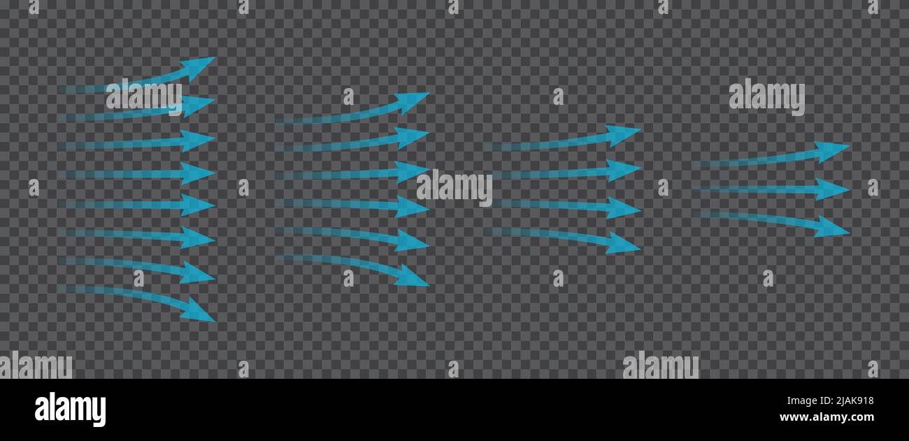 Air flow. Set of blue arrows showing direction of air movement. Wind
