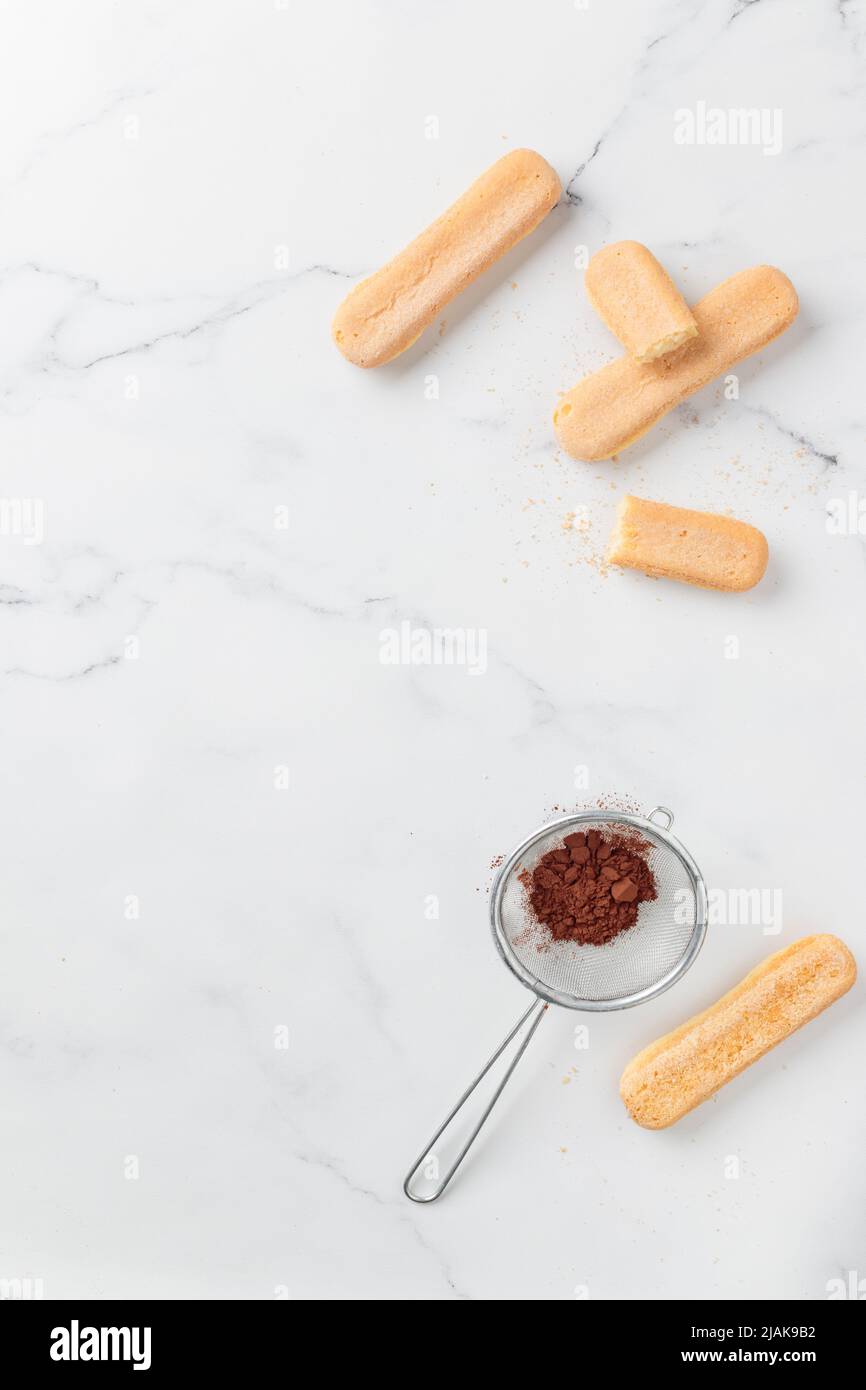 Italian Powder Tiramisu ingredients: Italian cookie savoiardi and cocoa powder top ...
