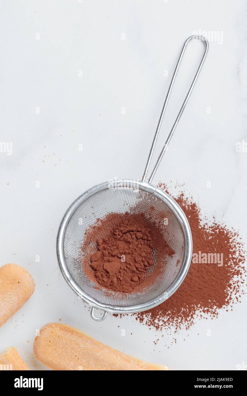 Italian Powder Tiramisu ingredients: Italian cookie savoiardi and cocoa powder top ...