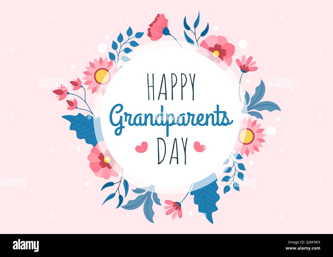 Happy Grandparents Day Cute Cartoon Illustration with Flower Decoration