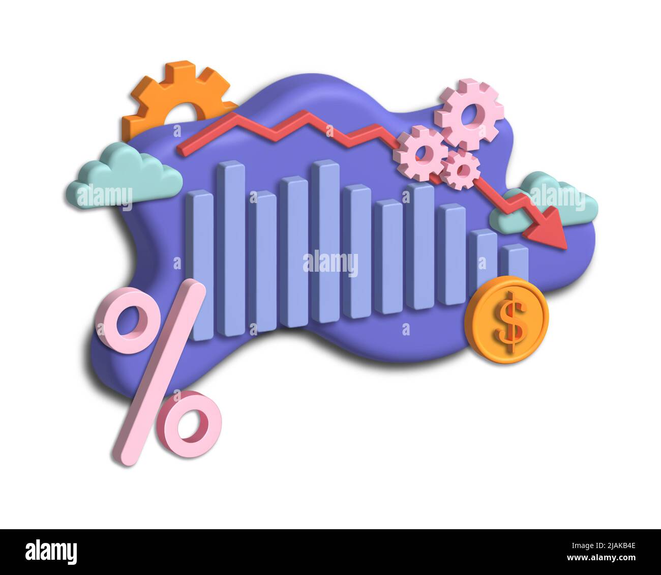 Descending chart. The concept of the economic crisis. 3D rendering ...