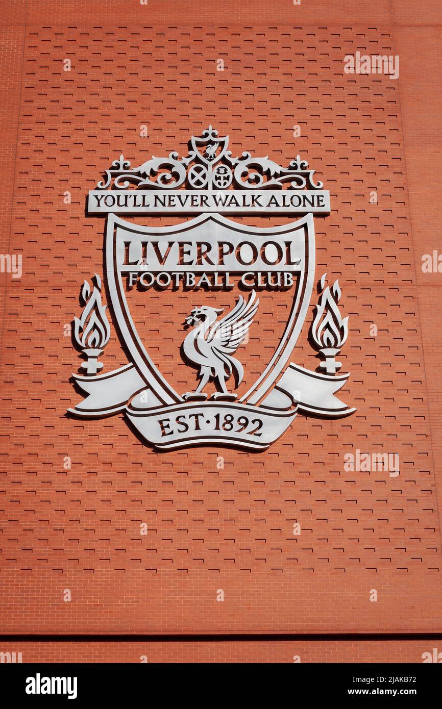 You'll never walk alone Liverpool crest at Anfield Stadium Stock Photo