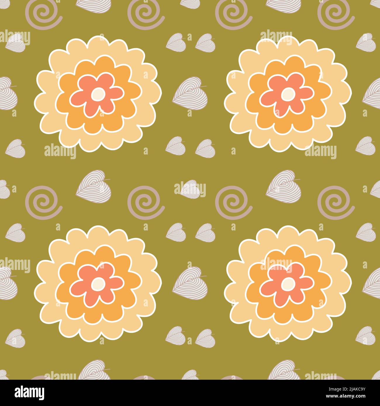 Yellow flowers seamless pattern on green background. Stock Vector