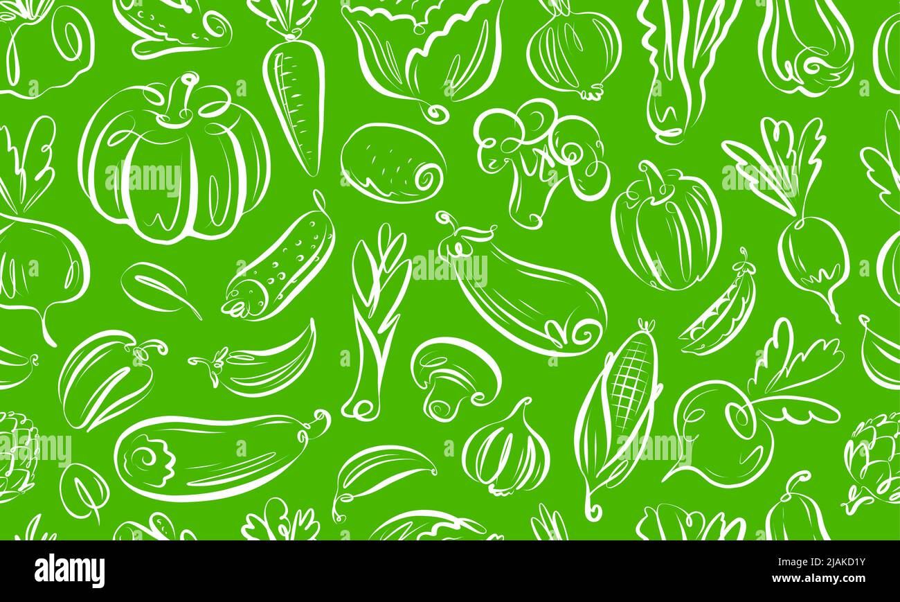 Seamless pattern on theme of vegetables and healthy food. Farm organic concept. Background vector illustration Stock Vector