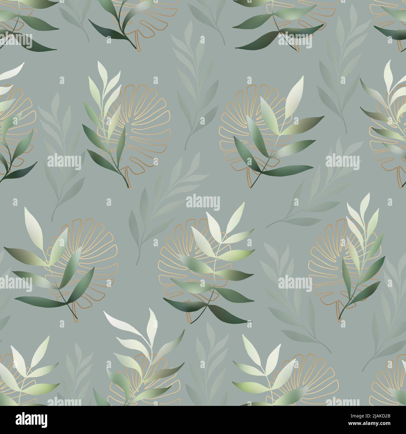 Leaves and branches vector seamless pattern. Olive brush leaves and ...