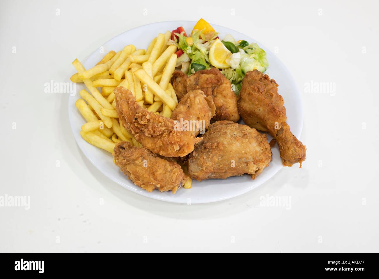 Yorkshire, UK – 18 March 2019: delicious fried chicken and chips from Dixy Chicken, Doncaster Stock Photo