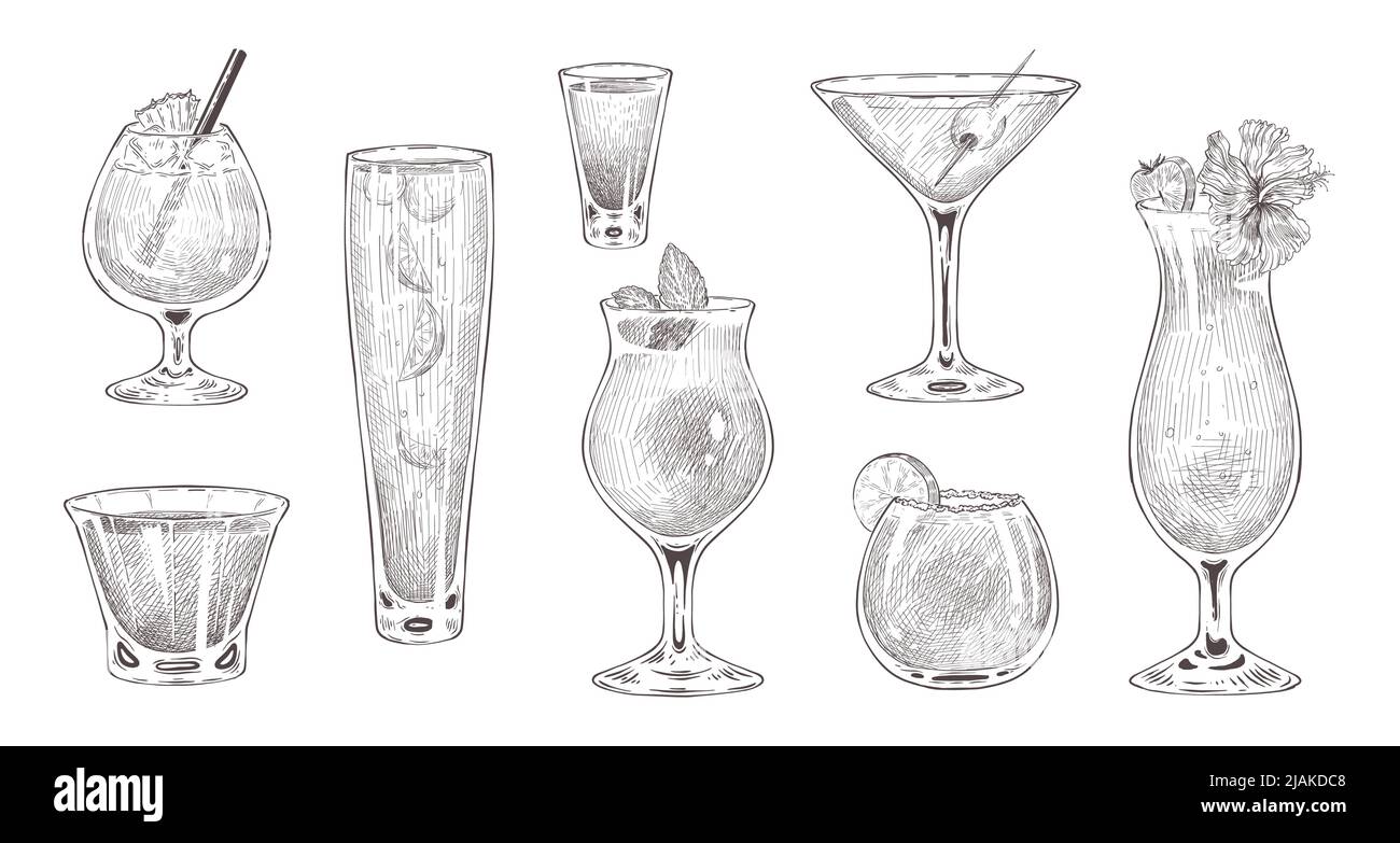 Set of hand drawn cocktail glasses Stock Vector Image & Art Alamy