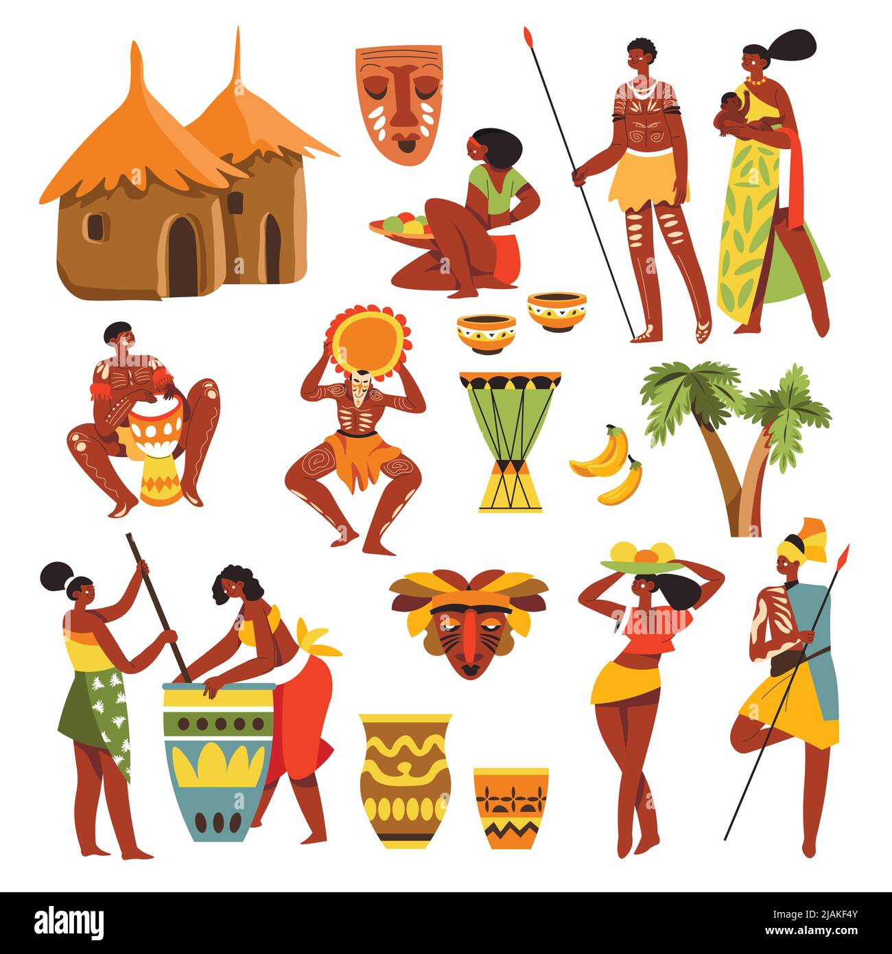 African culture and traditions people tribes Stock Vector