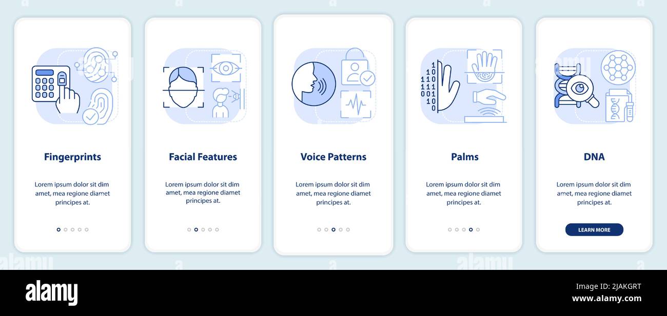 Biometric technology light blue onboarding mobile app screen Stock ...