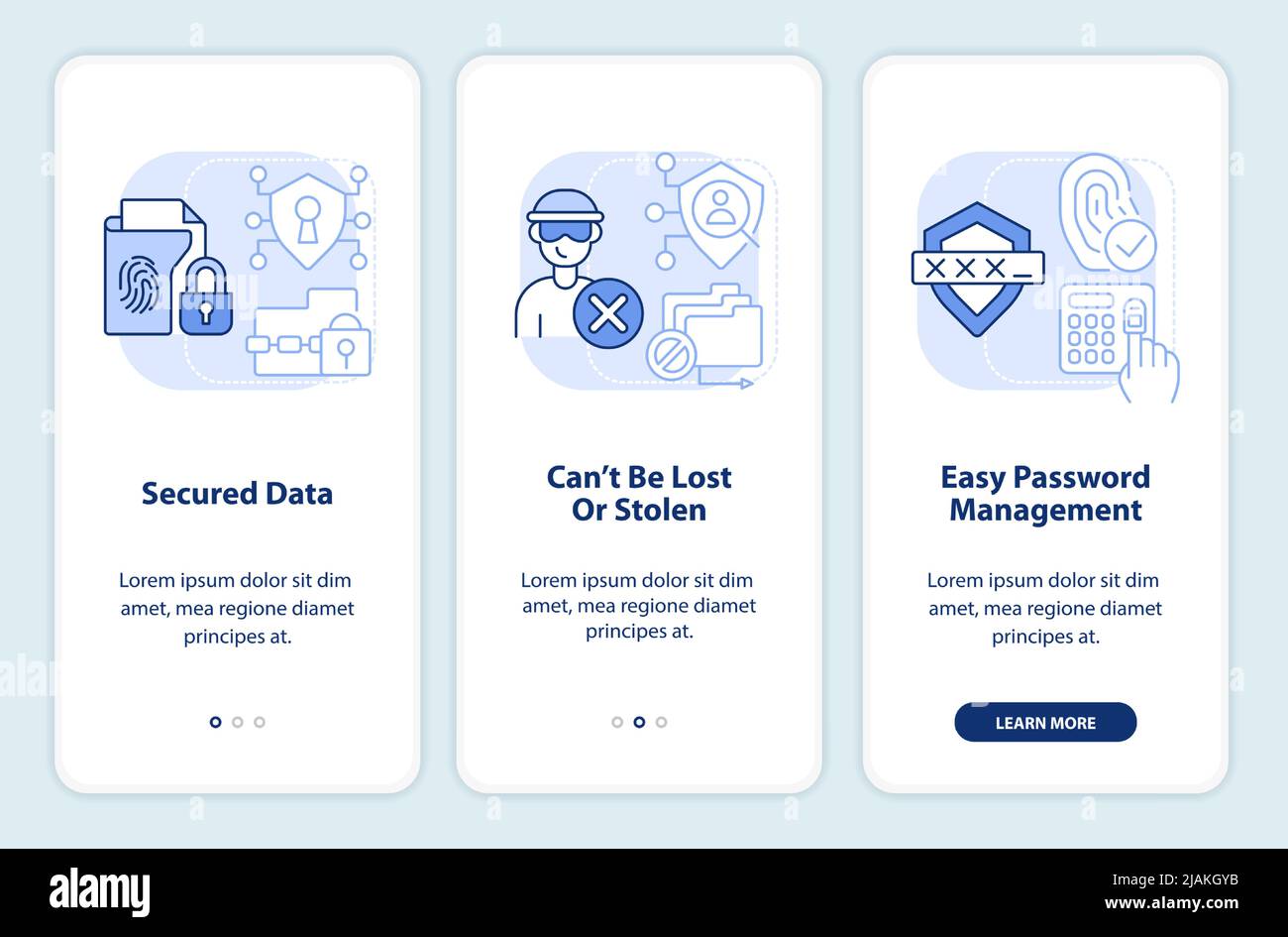Digital identity advantages light blue onboarding mobile app screen ...